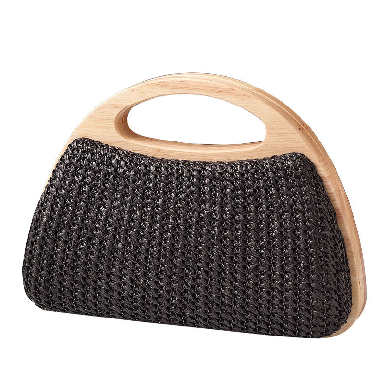 2025 nuevo bolso de mujer con clip de madera maciza tejido de paja bolso de verano de vacaciones junto al mar pequeño bolso de mujer fresco venta caliente transfronteriza