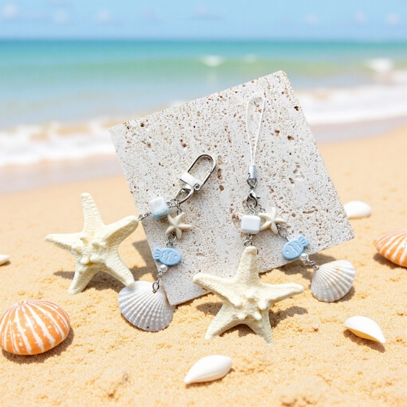 Big Starfish Shell Small Fish Blue Ocean Element Gift Keychain Guben Chain Mobile Phone Chain Small Fish Beach Shell