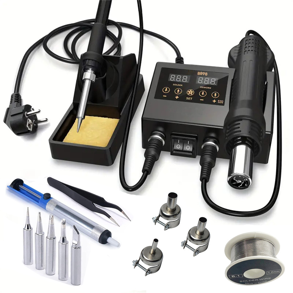 跨境外贸爆款8898数显焊台热风枪电烙铁二合一手机焊接维修工具