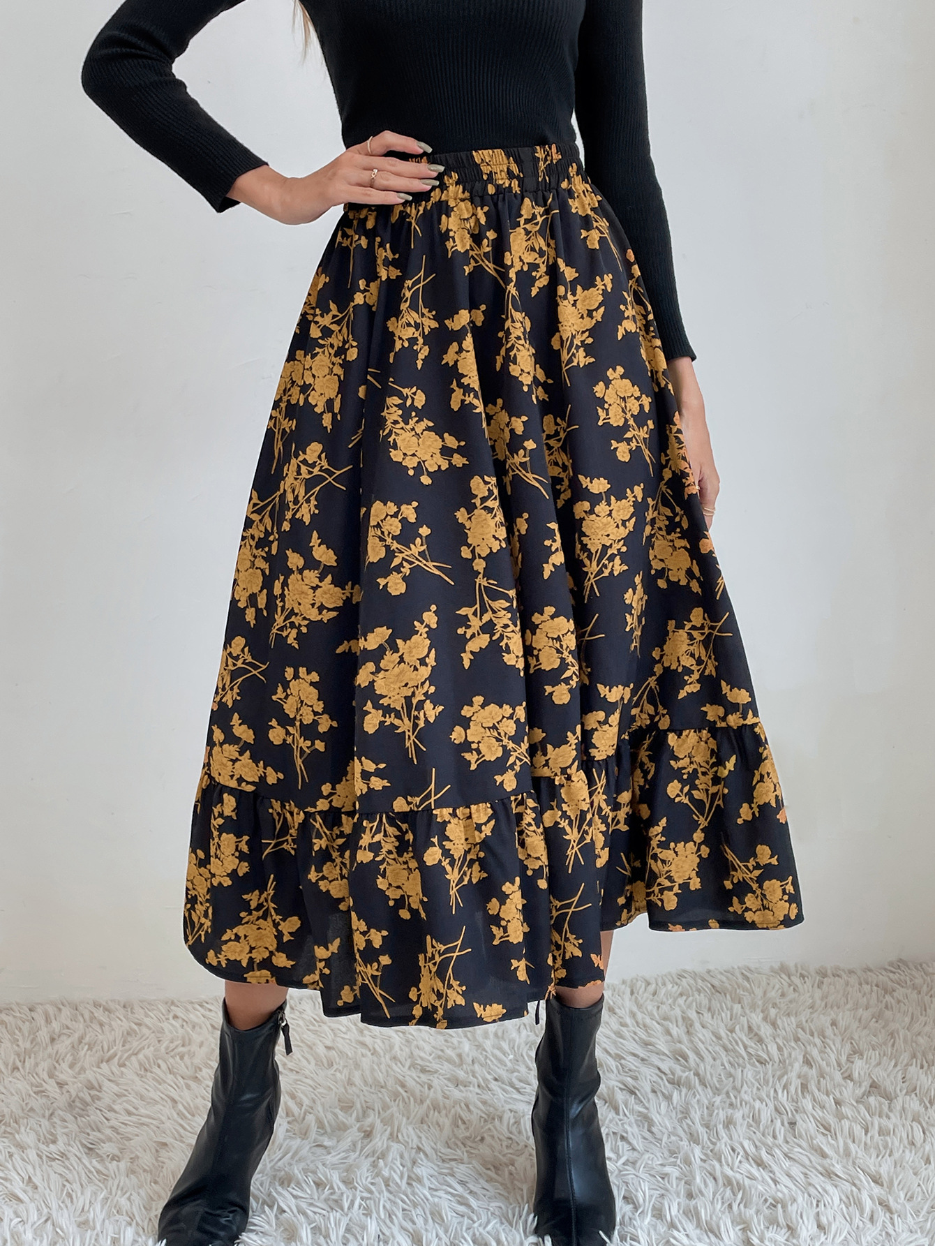 182g Weight Midi Dress Dress Length Type Skirt Dresses Type Spandex, Polyester Fabric Type High Waist Waist Line Inelastic Elasticity Holiday, Daily Occasion Regular Fit Fit Type Ditsy Floral, Leopard Pattern Spring, Autumn Season Women's Gender Casual, Streetwear Style Spring Autumn Casual Streetwear Ditsy Floral Leopard Spandex Polyester Midi Dress Skirts 35