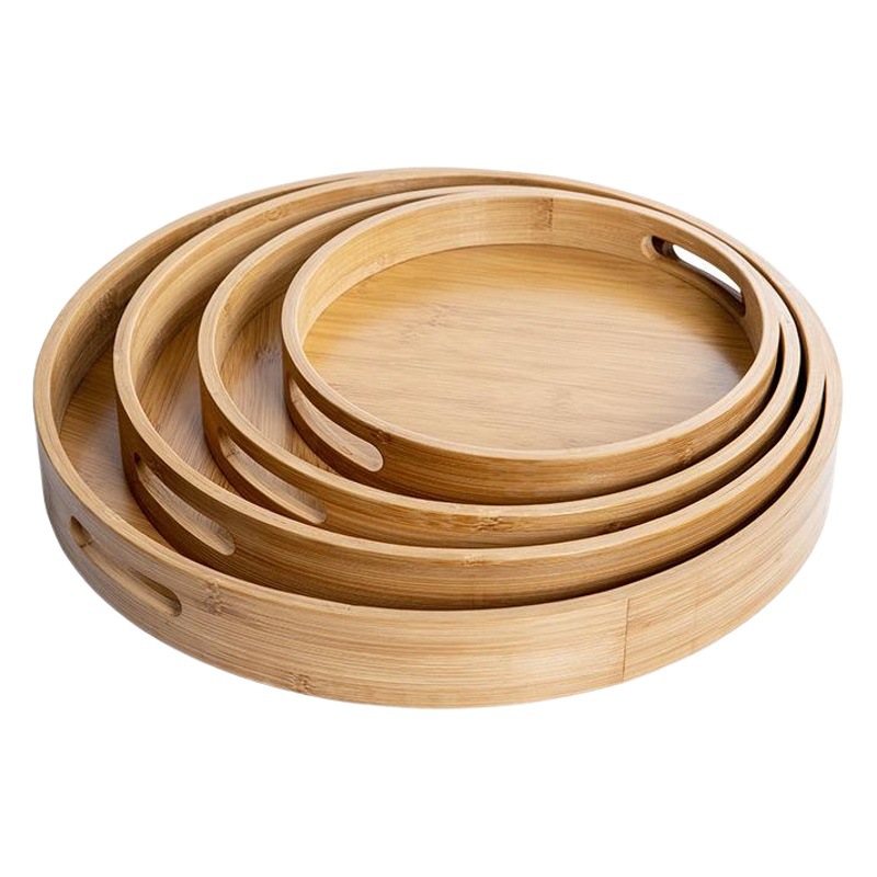 Bandeja de Té Redonda de Bambú con Asas, para el Hogar