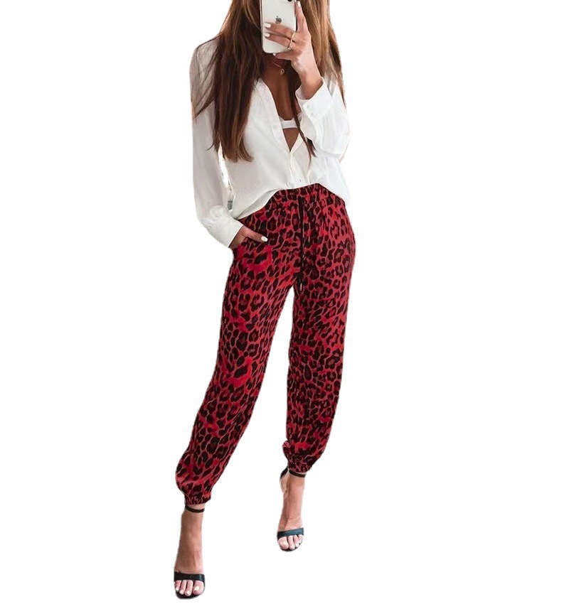 Pantalones largos con cordones y estampado de leopardo NSLZ72626