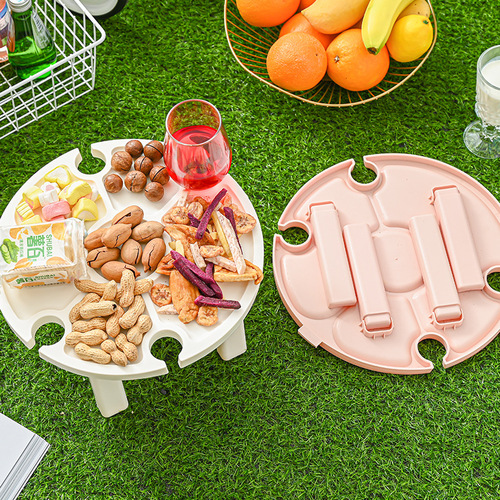 Portable plastic foldable outdoor sand table snack red wine cup holder for outdoor parties and wine cups
