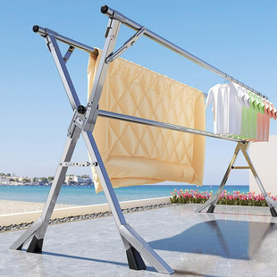 Balcony stainless steel retractable clothes hanger home floor indoor folding clothes drying Rod outdoor clothes drying quilt artifact