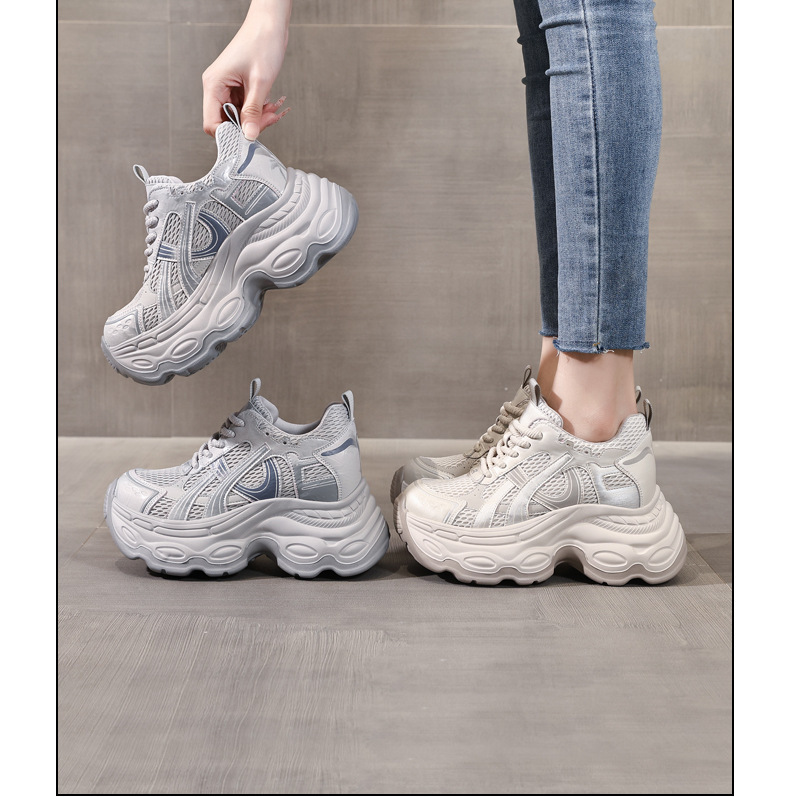 Giày sneaker nữ đế dày chunky phong cách dad sneaker, lưới thoáng khí, tăng chiều cao — màu xám chi tiết 17