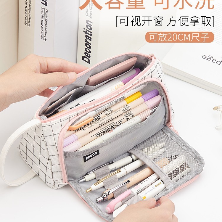 韩国大容量笔袋女孩初中生简约日系文具盒ins高中生颜值文具袋安|undefined