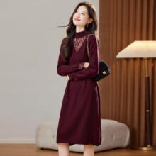 秋冬配大衣的高级感半高领毛衣裙法式蕾丝拼接针织连衣裙子女