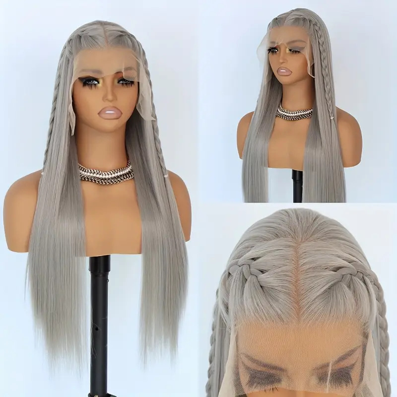 Ventas transfronterizas calientes frente al encaje pelucas de cabello largo recto de fibra química cubierta de cabello natural pelucas flojas fábrica al por mayor en stock