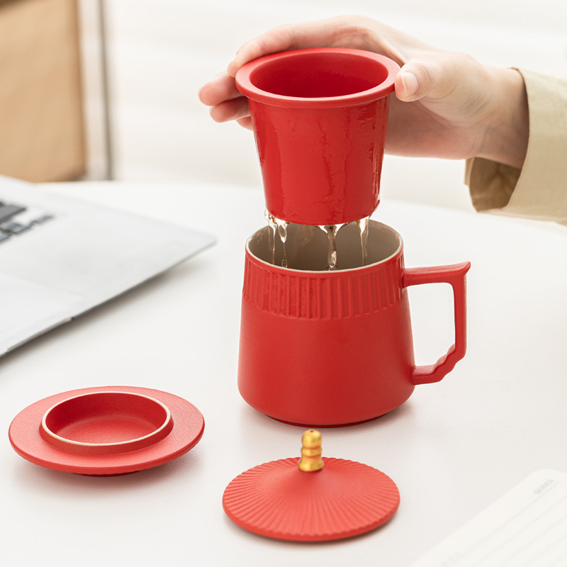 Ciudad Prohibida Wenchuang taza de cerámica de tres piezas taza de filtro conjunto de bolígrafo de portátil caja de regalo bolsa LOGO grabado