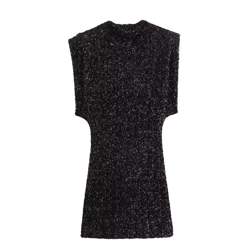 Amazon Cross-Border Wholesale 2025Y2K Autumn and Winter Dress Sleeveless Black Dress with Shoulder Pads and Sequin Embellishments Mini Dress Amazon Cross-Border Wholesale 2025Y2K Autumn and Winter Dress Sleeveless Black Dress with Shoulder Pads and Sequin Embellishments Mini Dress