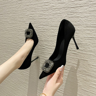 898-one-piece delivery fashion rhinestone socialite style women's high heels 2023 Winter new shallow mouth thin single