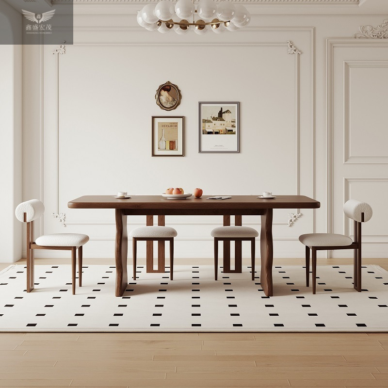 Madera de cera blanca estilo francés retro silla de comedor de madera maciza mesa de comedor casera ondulación rectangular diseñador de pequeña mesa de comedor