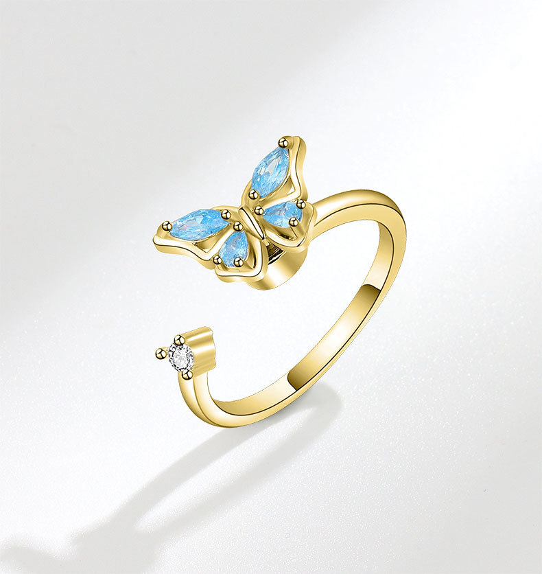 Lady Butterfly Sterling Silver Plating Zircon Rings