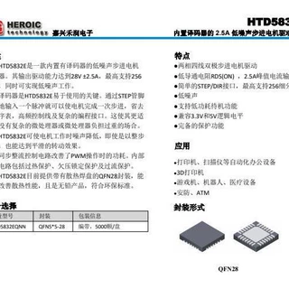 HTD5832E QFN28 内置译码器的 2.5A 低噪声步进电机驱动芯片