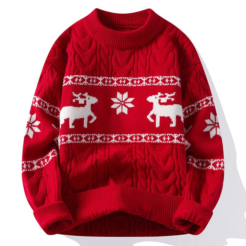 2025 Winter Japanese Retro Loose Christmas Casual Sweater for Men and Couples, Lazy Style Pullover Knitwear 2025 Winter Japanese Retro Loose Christmas Casual Sweater for Men and Couples, Lazy Style Pullover Knitwear