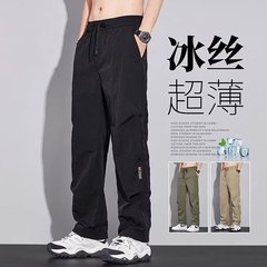 メンズオーバーオール、ゆったりストレート、夏用薄手速乾メンズパンツ、夏用アサルトパンツ、アイスシルクカジュアルパンツ、メンズ