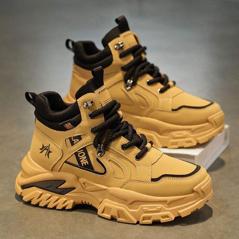 High-Top Men's Shoes for Autumn Outdoor Hiking, Waterproof, Non-Slip, Sports Height-Increasing Martin Boots