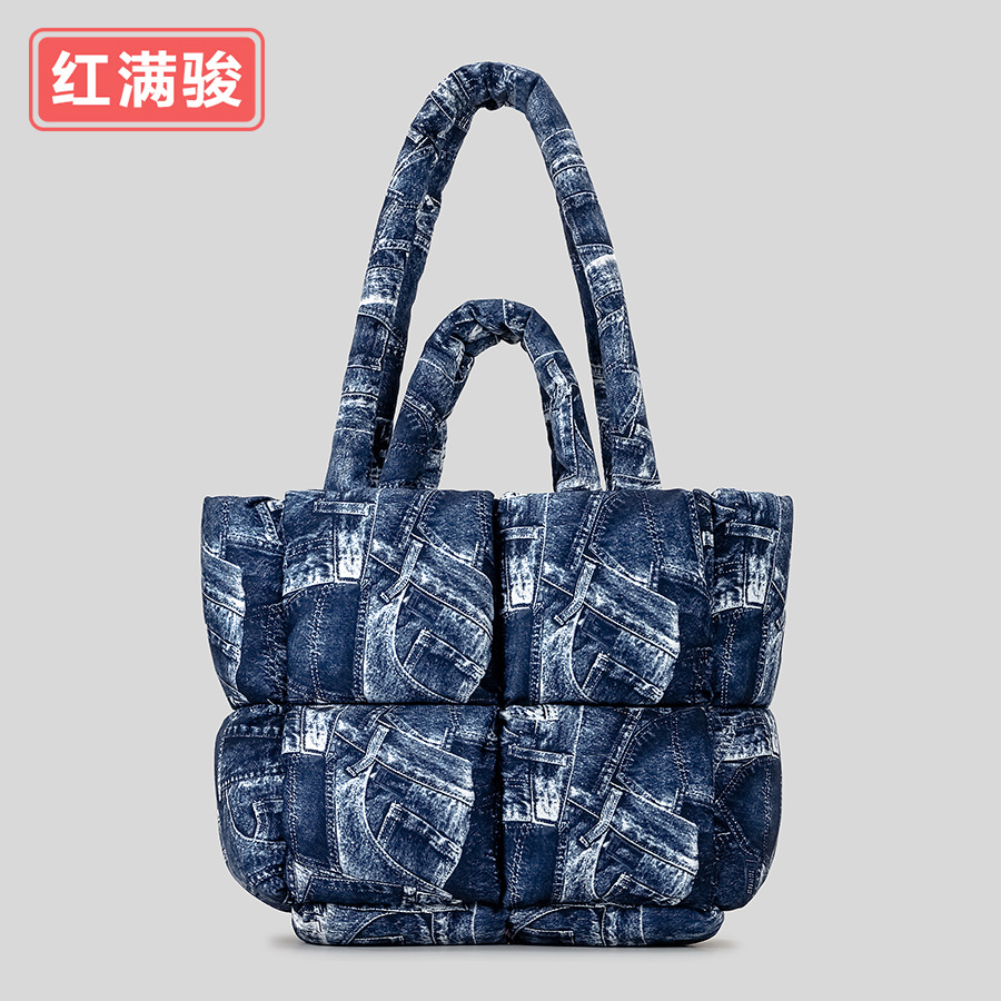 Nuevo bolso transfronterizo de las mujeres acolchadas de algodón simple bolsa de espacio lleno de algodón suave bolso de hombro lleno de tela escocesa