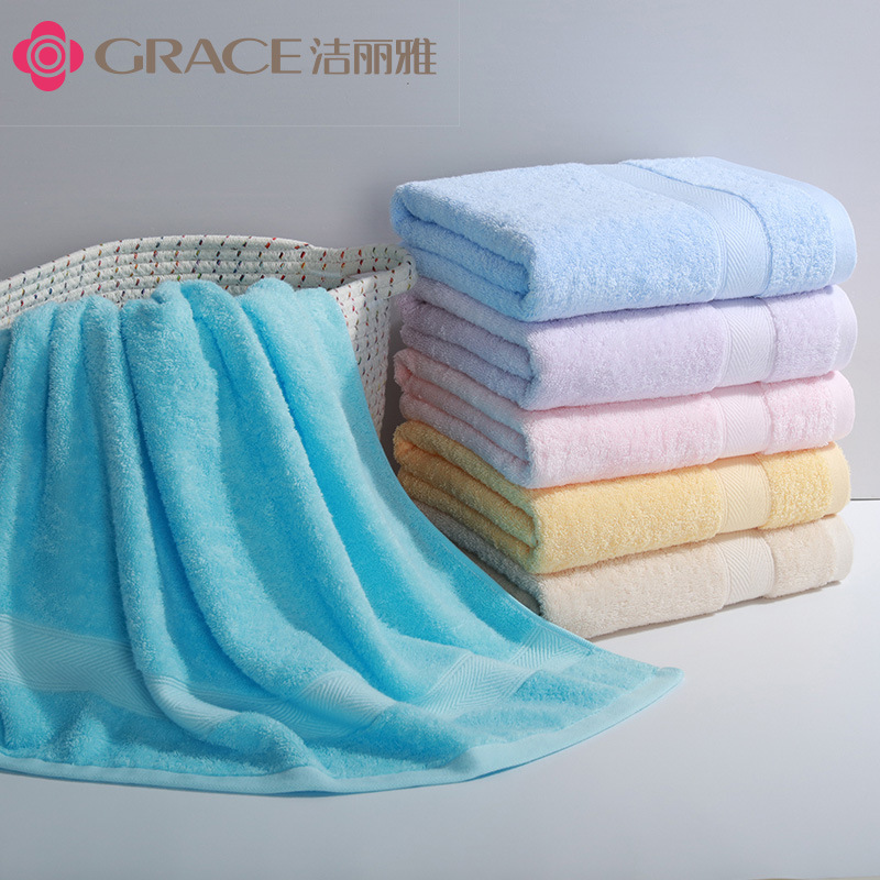 Jialiya Bath Towel 6733 Pure Cotton Soft Absorbent Class a Plain Cotton Bath Towel Can Be Embroidered Logo Wholesale