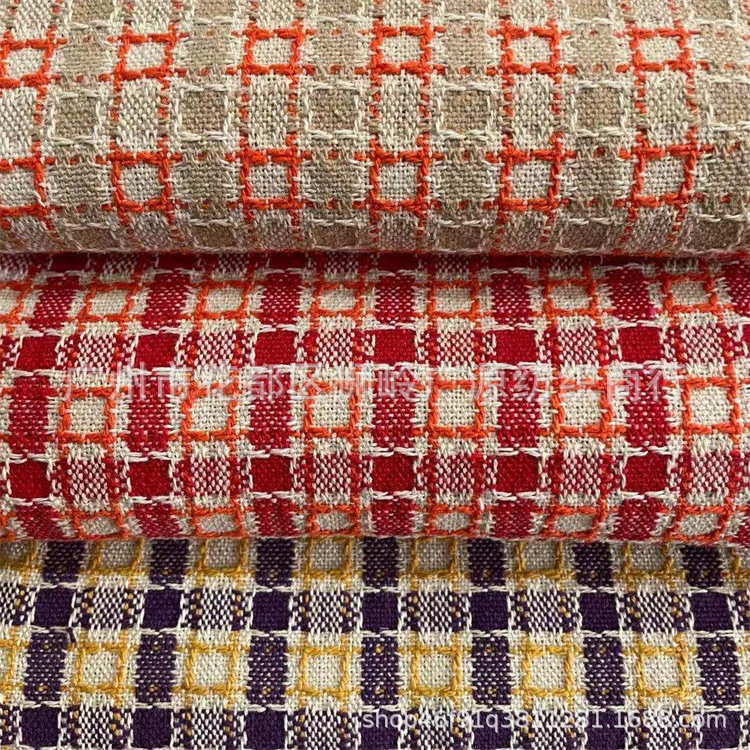 民族风色织格子 提花色织布帆布 箱包鞋材 布袋 抱枕沙发布 批发