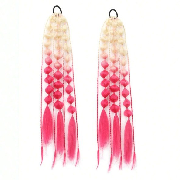 Color gradiente de moda linterna espuma flor de cola de caballo estilo largo tejido a mano de tres hebras peluca de cola de caballo