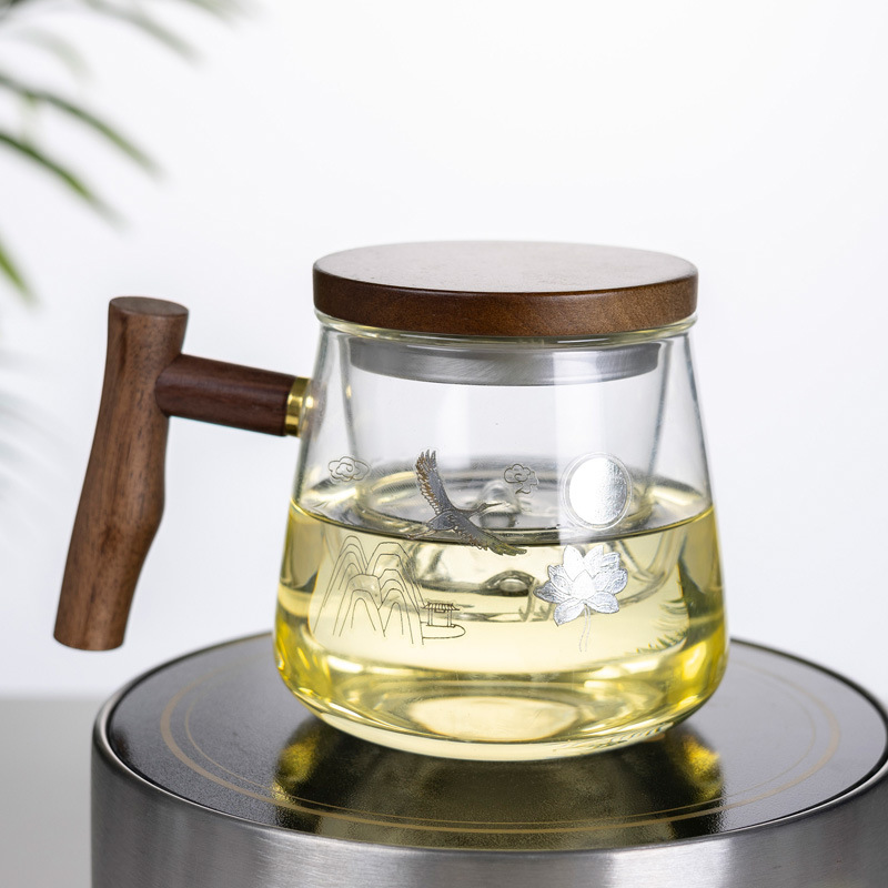 Taza de vidrio de separación de té de alta calidad china taza de té de alta borosilicina taza de té verde de oficina taza de té para hombres