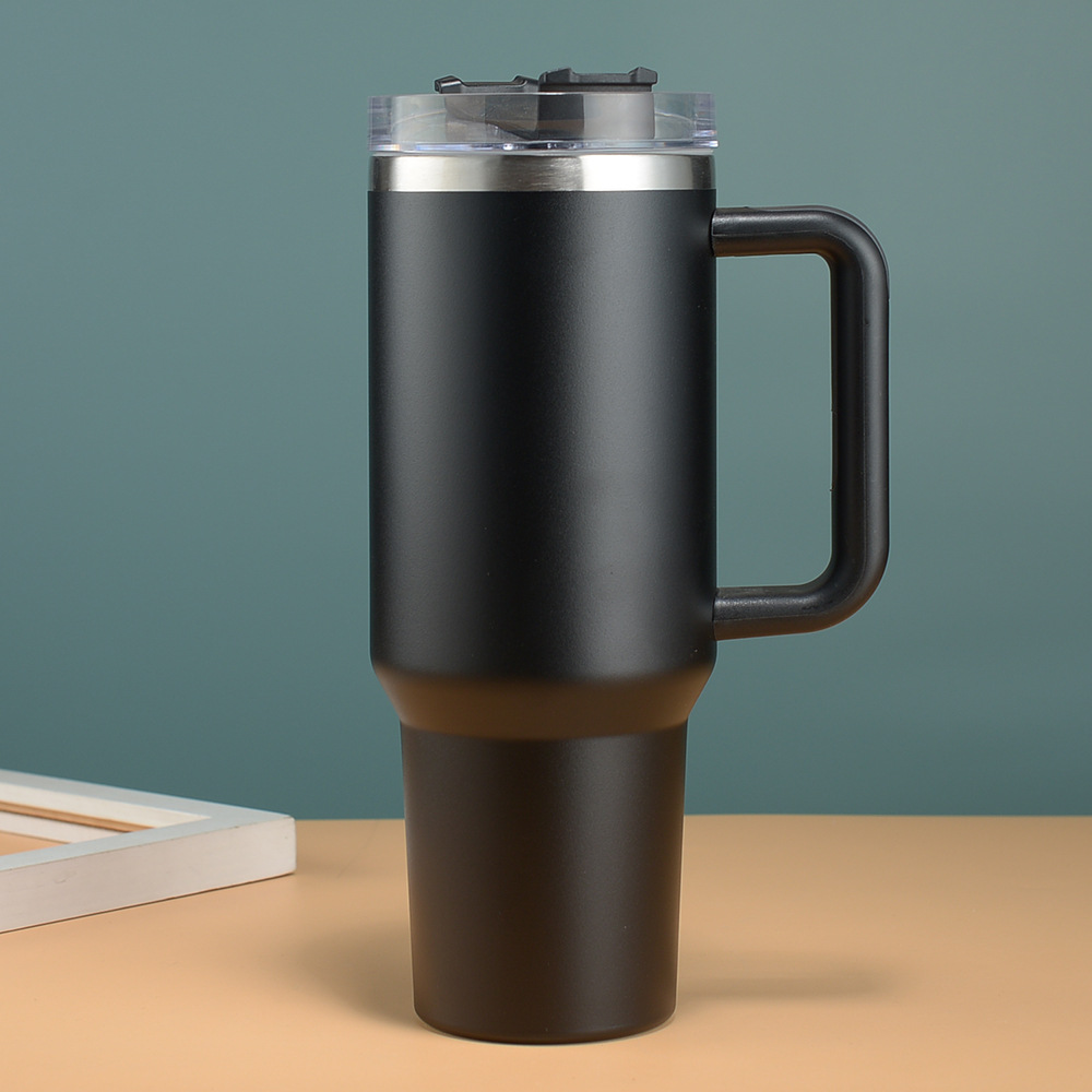 Vaso con asa de 40 oz, vaso para hielo, vaso de acero inoxidable 304 de doble capa al vacío, vaso portátil para automóvil con pajita, portátil para montar en el automóvil