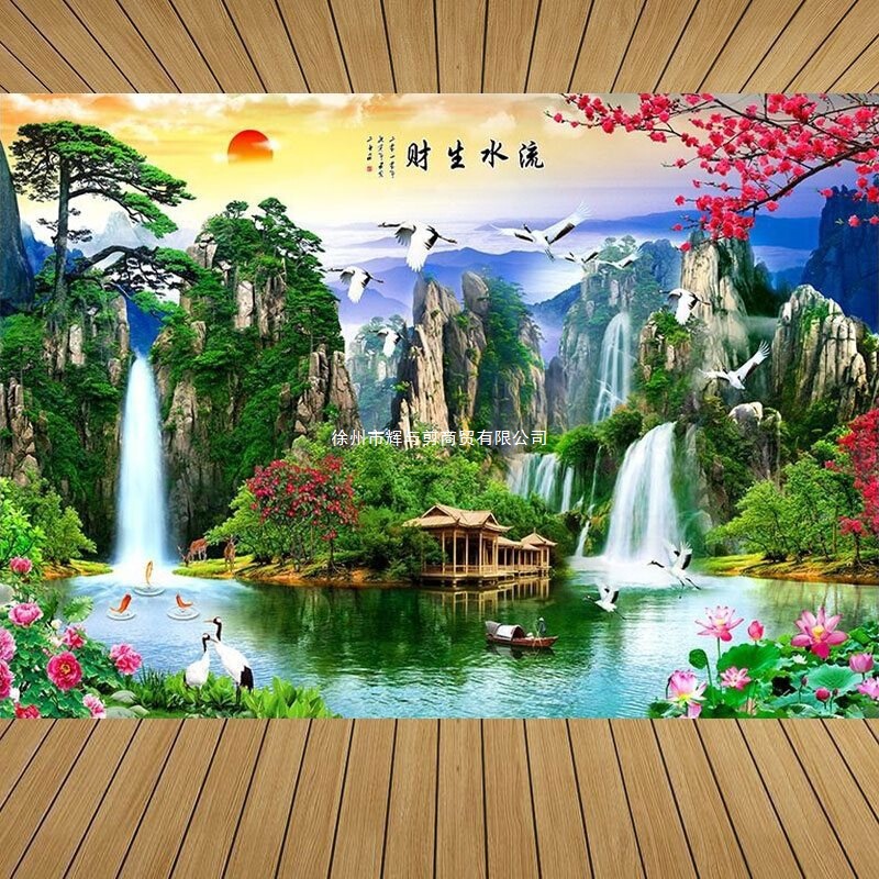 Landscape Wallpaper Self-Adhesive Landscape Decorative Painting Background Living Room Tv Wall Decoration Mural Wealth Waterproof Three-Dimensional Wall