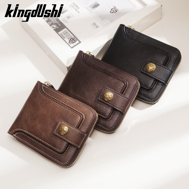 Estilo retro europeo y americano nuevos hombres billetera corta cremallera hebilla de gran capacidad Multi-Tarjeta billetera con cremallera para hombres