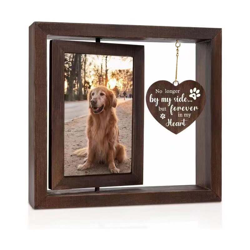 Marco de fotos giratorio conmemorativo de madera para perros, marco de fotos de doble cara de madera para bodas, marco de fotos decorativo con etiqueta de amor