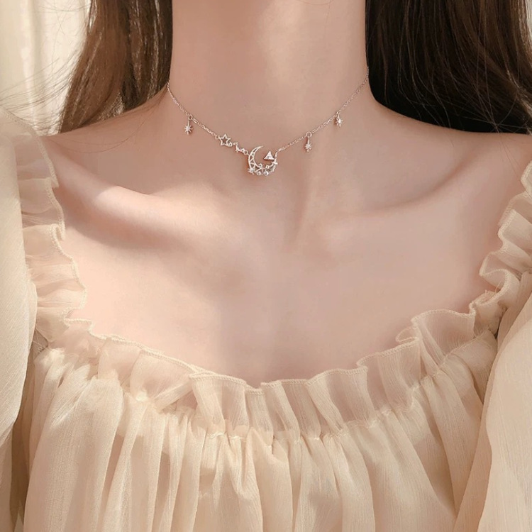 Collana luna e stella con brillanti da donna in argento_voghion.com