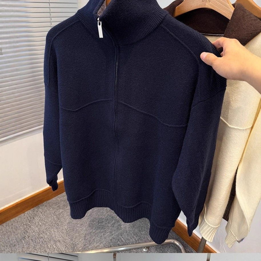 2025 Otoño Invierno Coloración contraste Cardigan de punto con la solapa hombre Casual simple suéter chaqueta suelta sobregrande chaqueta hombre