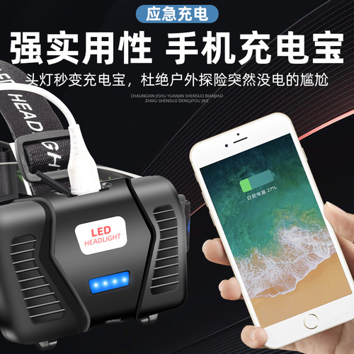 Cross-border sensing headlamp long-range white laser emergency night fishing rechargeable XHP50 head-mounted outdoor high-intensity headlamp