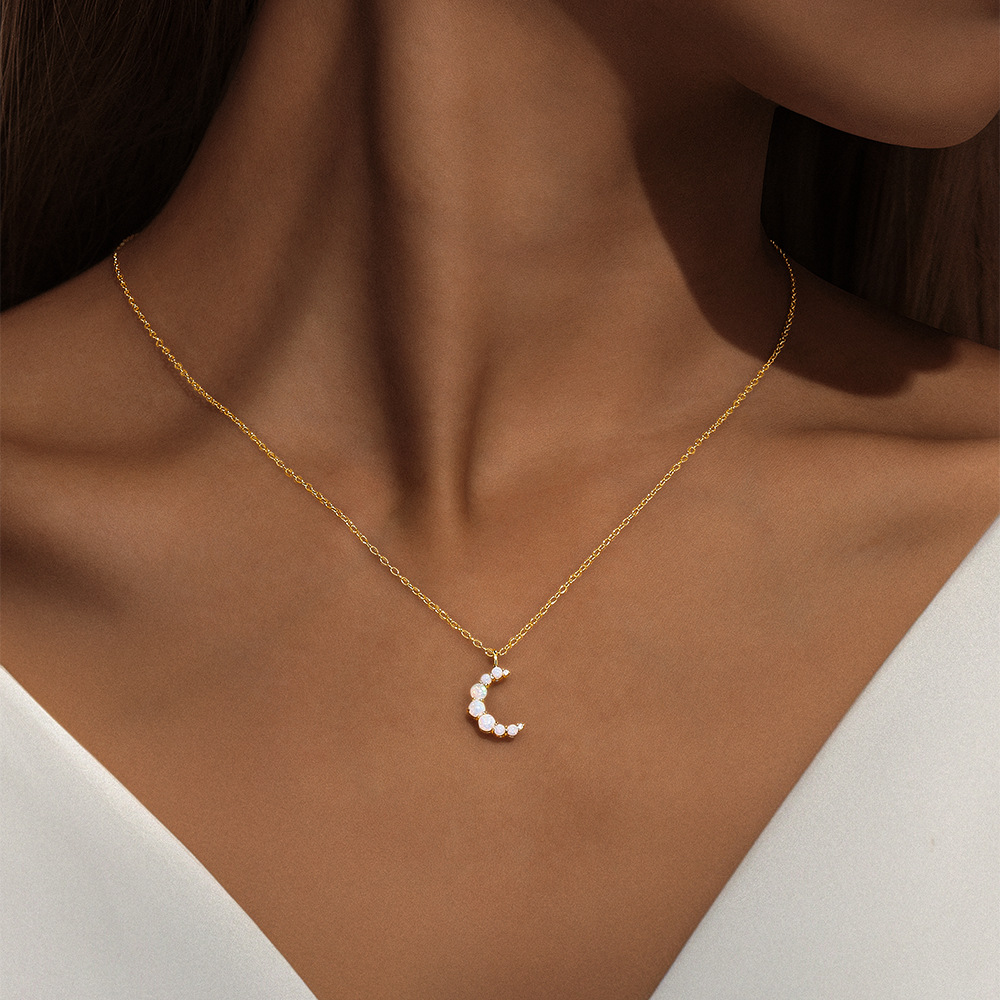 Daily Occasion S925 Sterling Silver Diamond-Embedded Opal Moon Necklace Bracelet Earrings Set New Best Seller In  High-End Jewelry Set