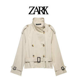 ZARK 欧美新款时尚气质潮流带腰扣短款风衣外套 跨境外贸女装批发