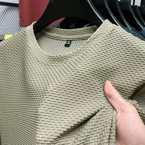Mesh ice silk men's short-sleeve trendy round-neck youth base shirt summer solid color top