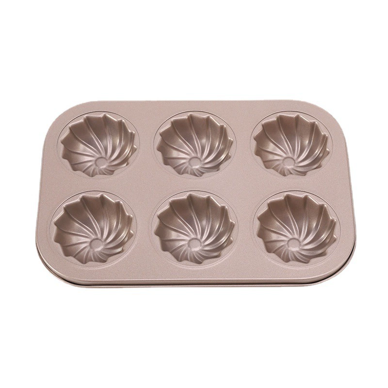Baking molds Six -even thread without sticking baking tray home cake mold gold -colored carbon steel mold