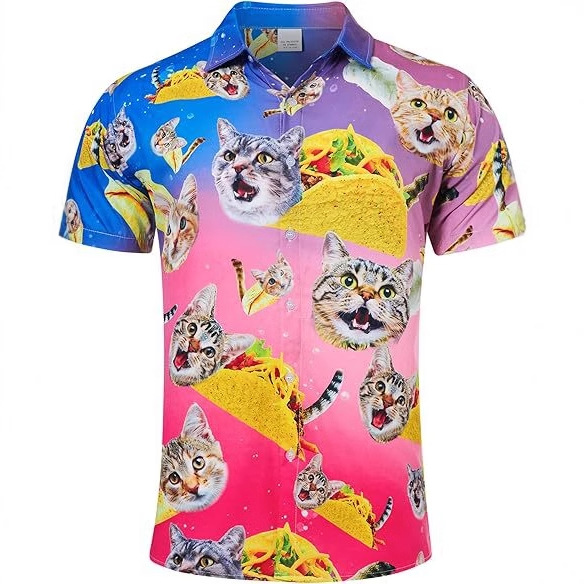 Divertido animal lindo 3D impresión digital hombre calle suelta salvaje manga corta solapa botón camisa hawaiana