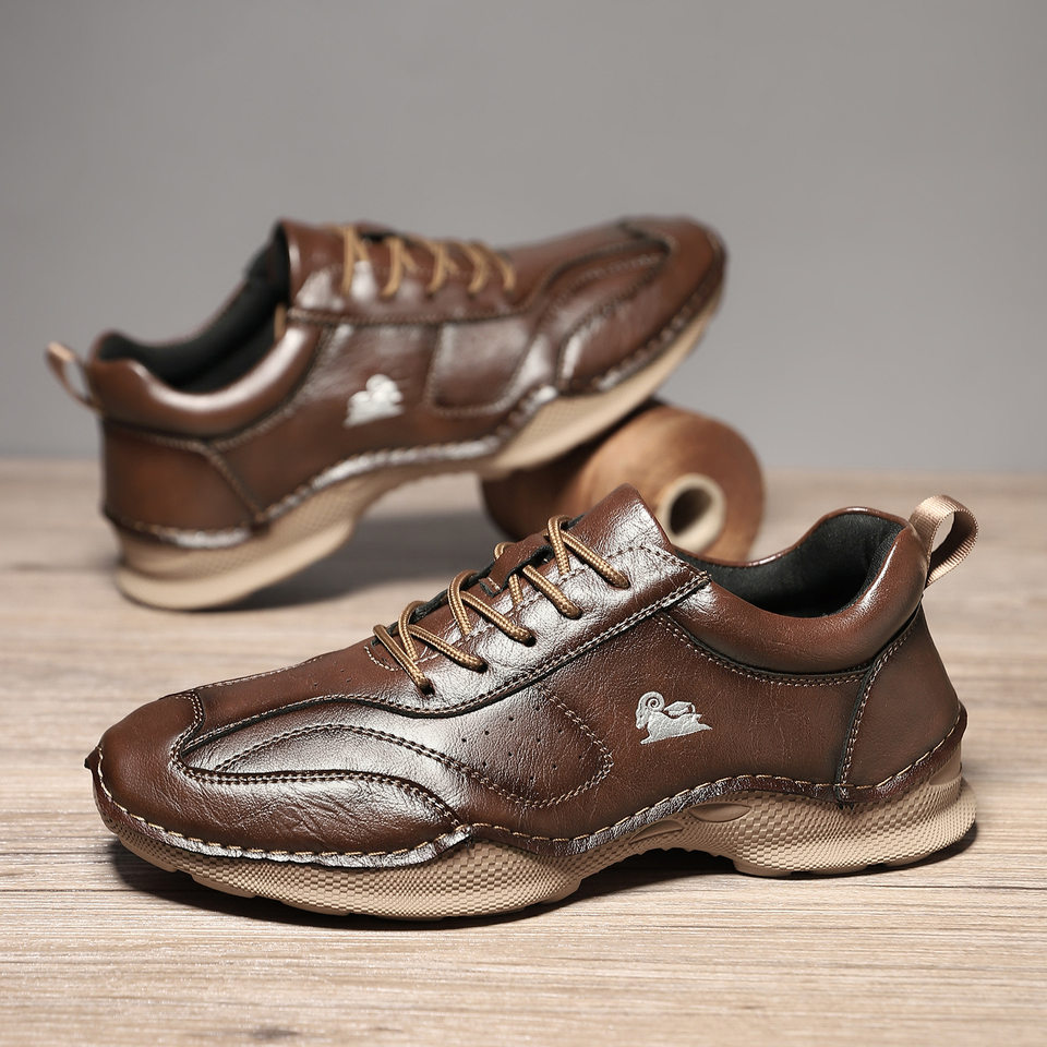 Giày lười nam thủ công da PU đế bằng cổ thấp cỡ lớn phong cách ngoài trời — 8727 màu kaki, 8727 màu đen, 8727 nâu nhạt, 8727 nâu sẫm