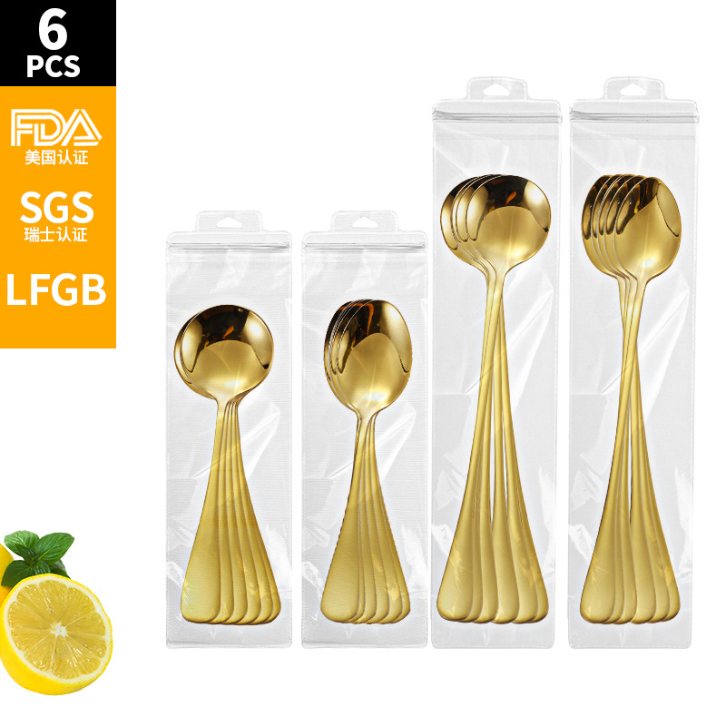 1010 cuchara de acero inoxidable comer cuchara para niños cuchara de cocina cuchara de hielo cuchara redonda cuchara puntiaguda 6 piezas traje