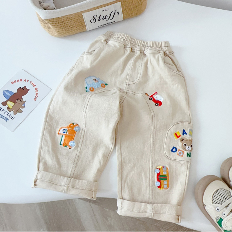 新しい男の子の長ズボン新しいミキ女の子のズボン織りカジュアルルーズ漫画動物刺繍ズボン|undefined