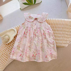 女童夏季國風冰爽碎花連衣裙寶寶女寶公主裙中國風復古女孩洋氣裙