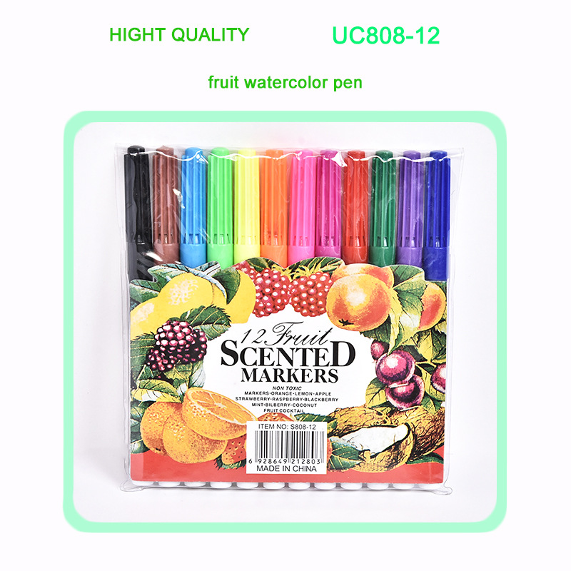 Los fabricantes producen suministros de arte para niños con pintura de fragancia pincel de pluma de color 10/12 color pluma de acuarela de cabeza grande