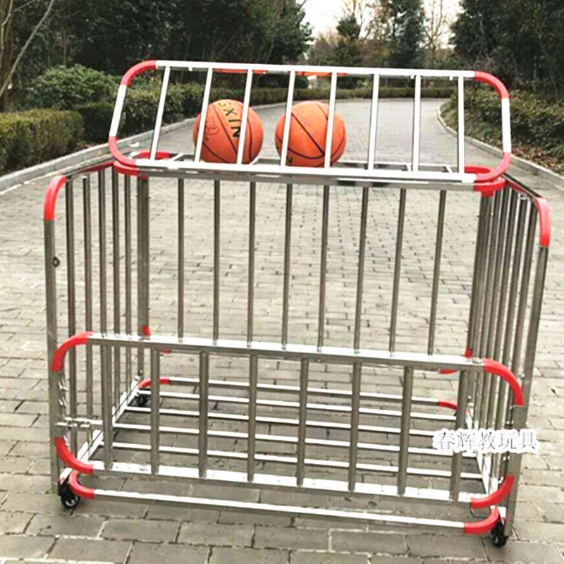 jardín de infantes carro de baloncesto de acero inoxidable grueso almacenamiento cesta de baloncesto móvil marco de baloncesto plegable carro de carga