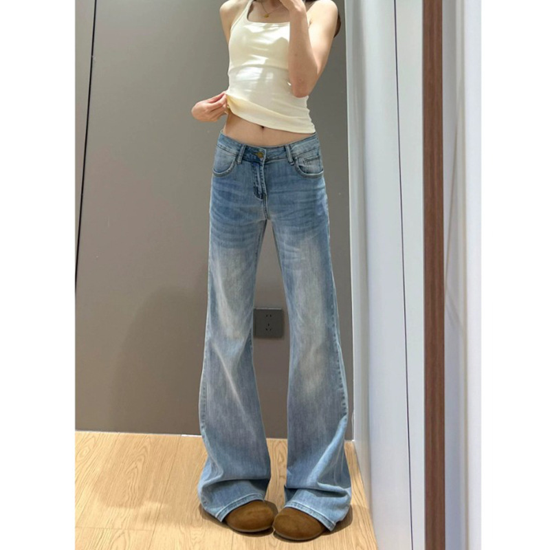 Light Blue Low-Waist Flared Jeans for Women, 2026 Summer New Style, Stretchy and Versatile, Petite Size, Non-Tight Flared Pants