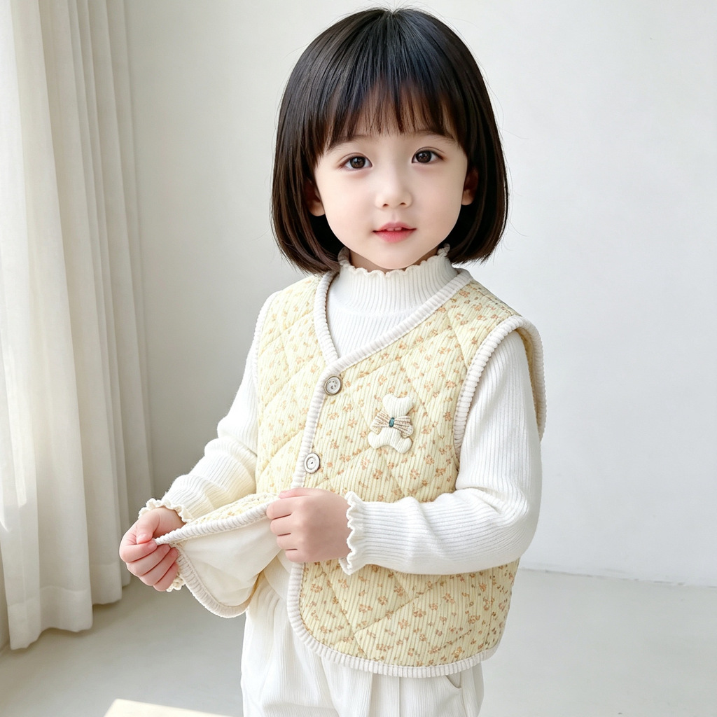 Autumn and winter warm children's vest, quilted inner layer, thick cardigan, children's vest.