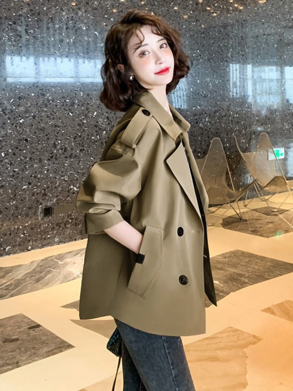 気質の短いトレンチコート女性の韓国版スーツ襟長袖上着2024春秋新ゆるいカジュアルジャケット|undefined