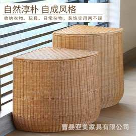 跨境藤编收纳筐客厅转角扇形收纳筐大号杂物玩具整理篮角落脏衣篮