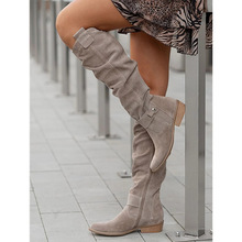 F108825外贸款2022年新品休闲低跟40-43侧拉链烧花高筒女靴现货