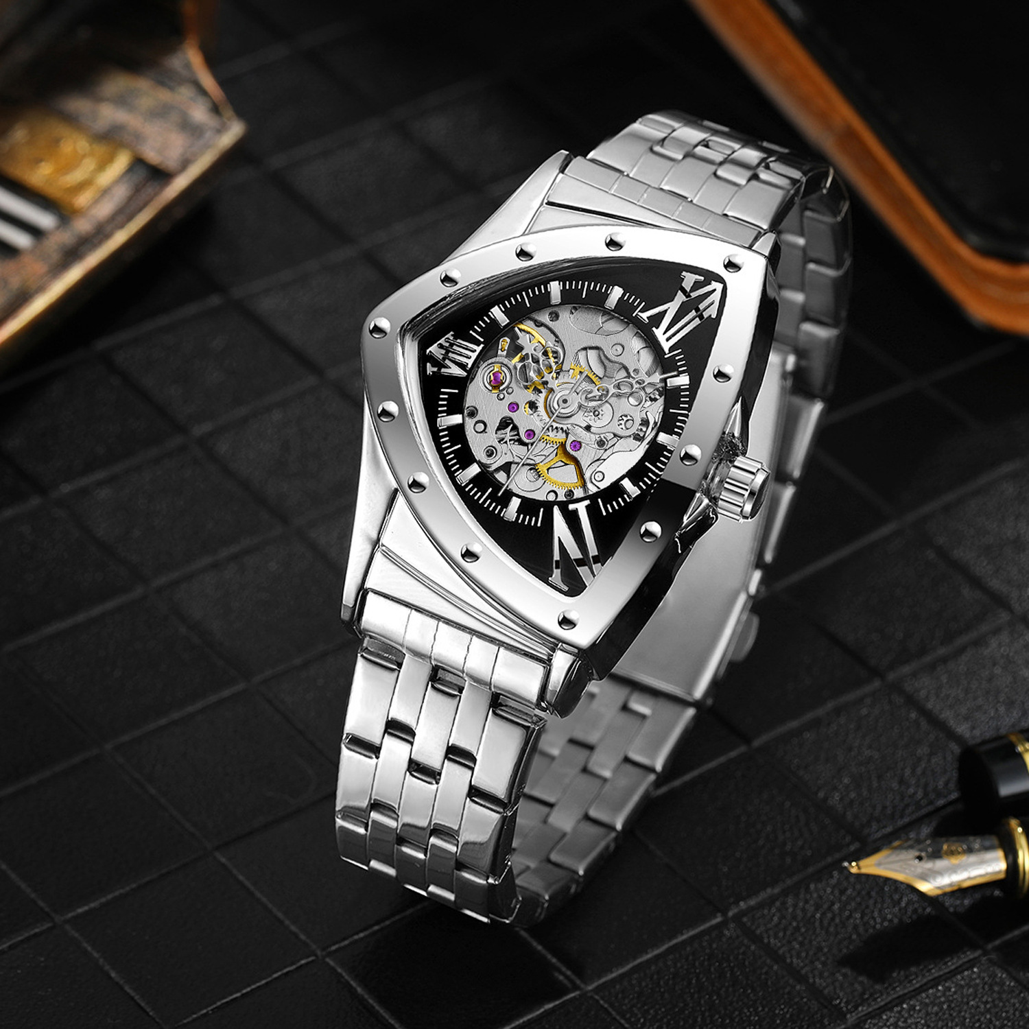 Silver steel black surface